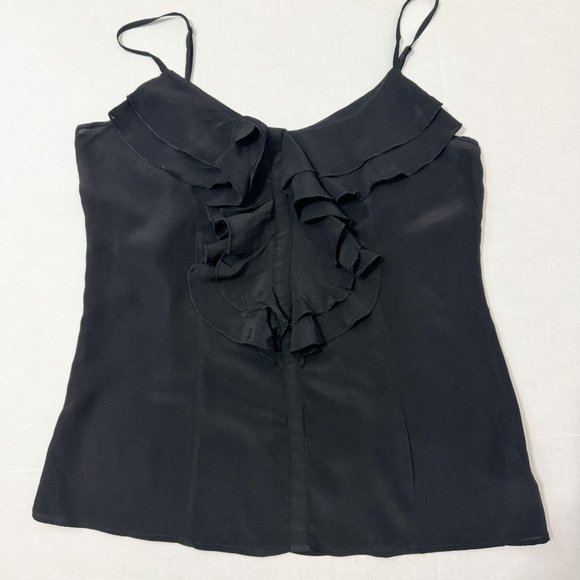 Forever 21 Tops - Forever 21 Sz SPBlack Ruffled 100% Silk Tank Top